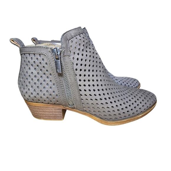 Lucky Brand Healed Leather Perforated Double Zip Bootie Gray Brown Womens 7.5 - Picture 2 of 7